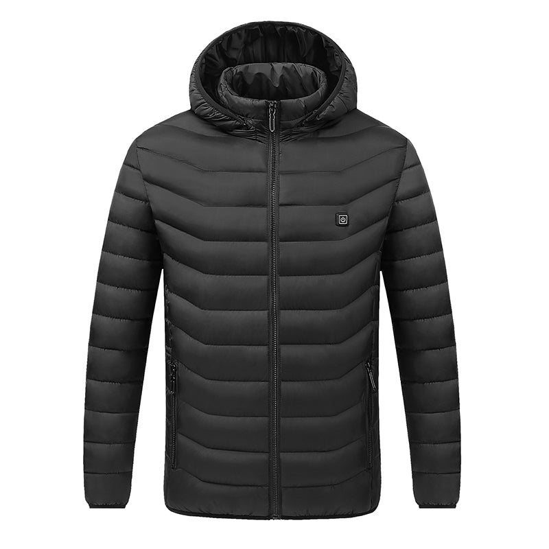 Doudoune chauffante Alpine 21 noire vue de face sur fond clair, 21 zones chauffantes