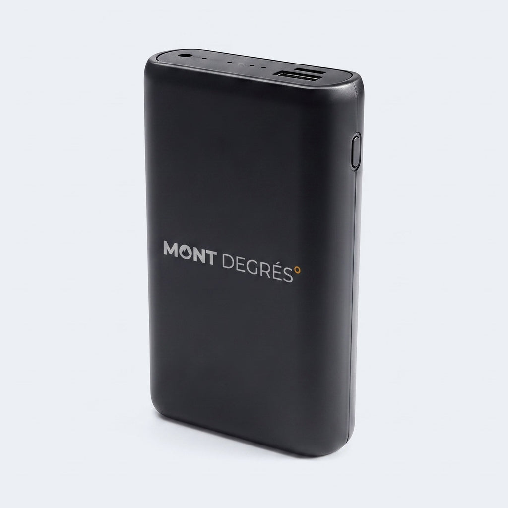 Batterie 20 000 mAh Mont Degrés pour vêtements chauffants, photo produit sur fond gris clair
