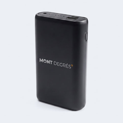Batterie 20 000 mAh Mont Degrés pour vêtements chauffants, photo produit sur fond gris clair