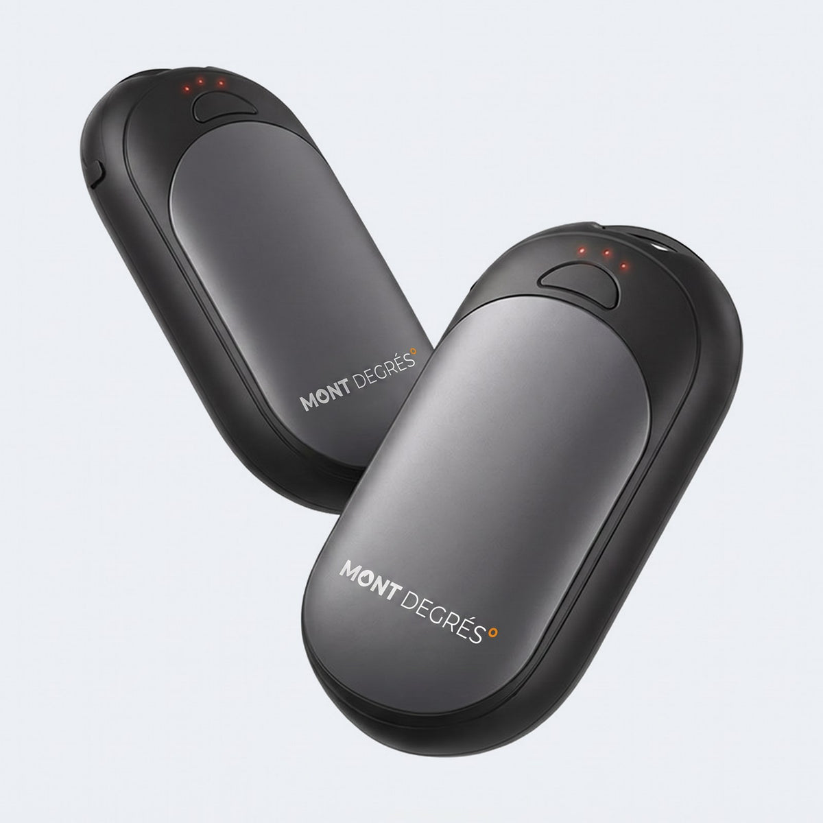Paire de chauffe-mains rechargeables Mont Degrés, photo produit sur fond gris clair