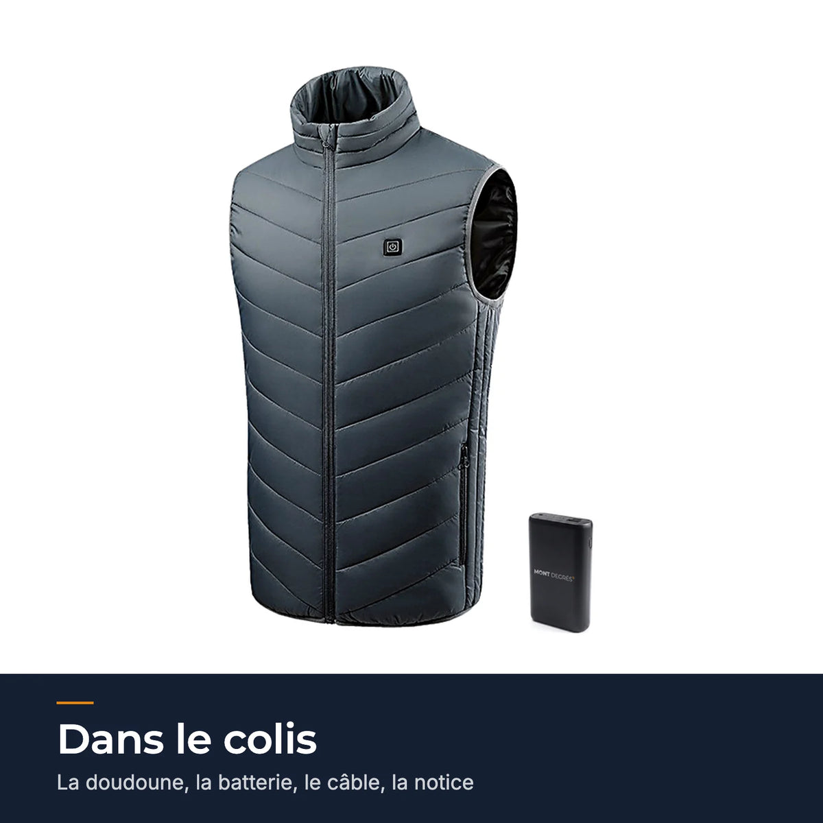 Dans le colis : le gilet chauffant Flex 21 et sa batterie 20 000 mAh