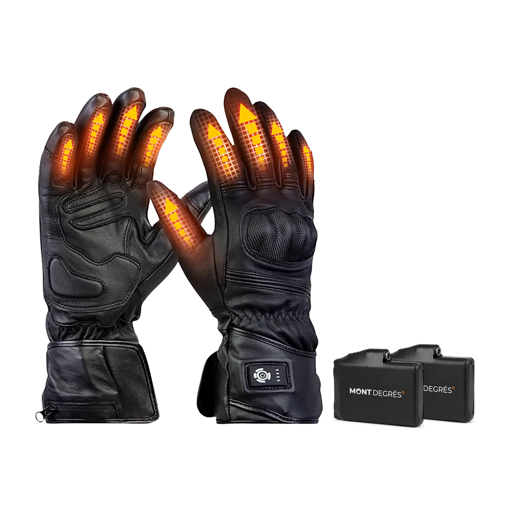 Xera 5 - Gants chauffants moto en cuir - avec Batterie : la paire et ses 2 batteries 7,4 V incluses
